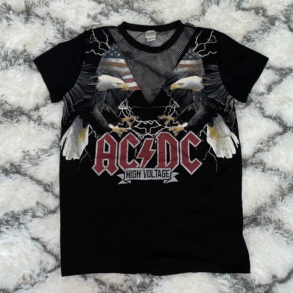 ACDC Eagles and Lightning Mesh Cut Out High Voltage Top